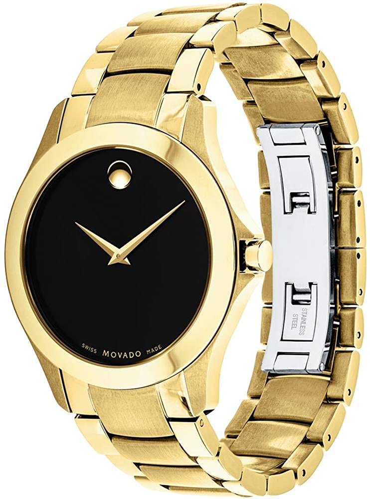 MOVADO 0607034 Masino esfera negra PVD en oro amarillo