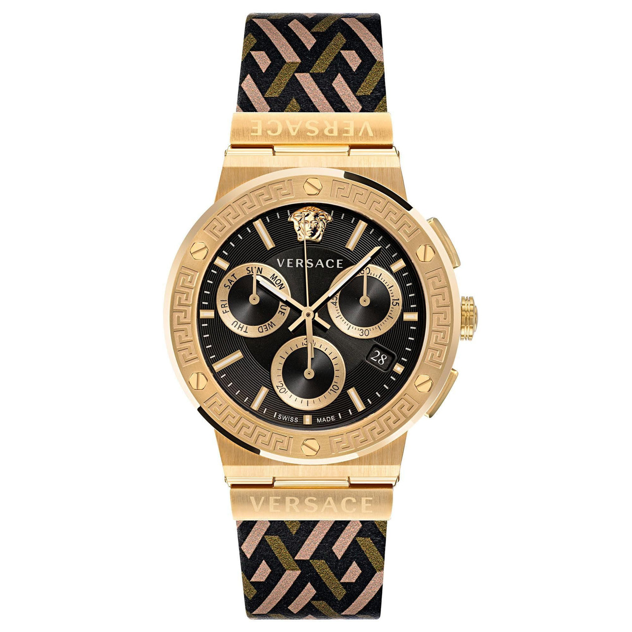 VERSACE VEZ900621 Correa de cuero multicolor con cronógrafo y monograma con logo Greca