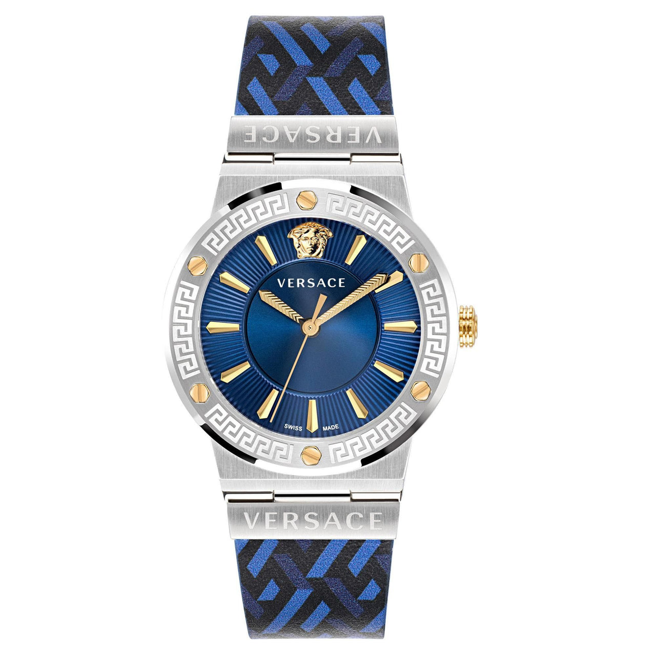 VERSACE VEVH01421 Reloj con correa de cuero multicolor con monograma y logo de Greca